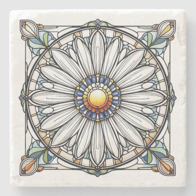 Stained Glass Daisy #2 Stone Coaster (Front)
