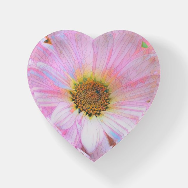 Stained Glass Daisy Heart Shaped Paperweight (Front)