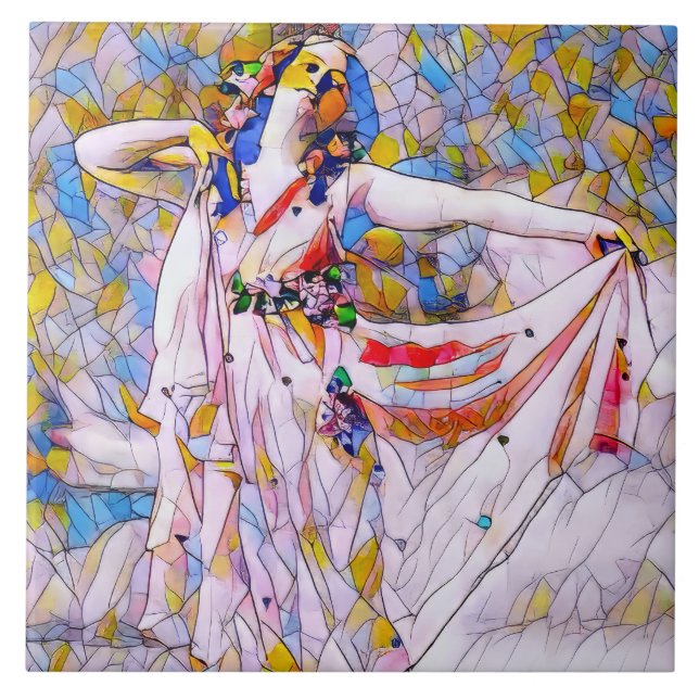 Stained Glass Dancer in Flowing Dress Ceramic Tile (Front)