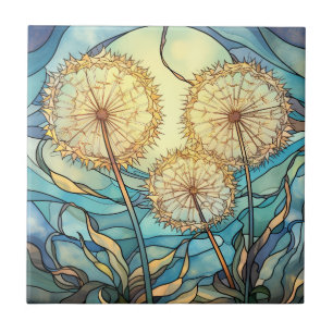 Stained Glass Dandelion Illustration Ceramic Tile