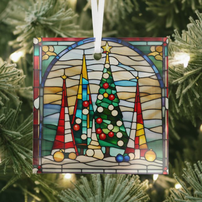 Stained Glass Decorative Christmas Trees Ornament (Insitu)