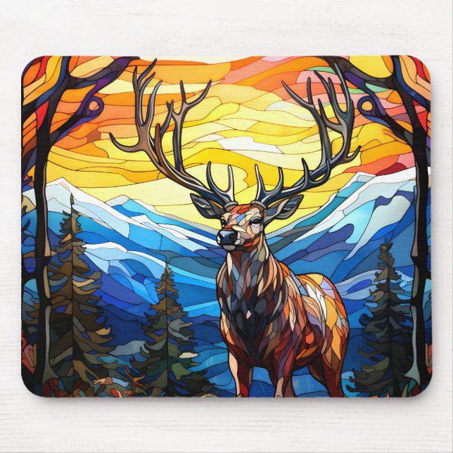 Stained Glass Deer in a Forest Mouse Pad (Front)