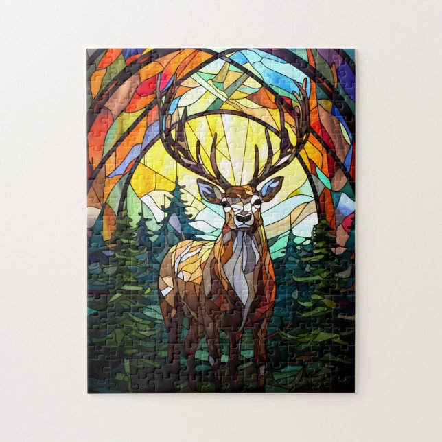 Stained glass deer jigsaw puzzle (Vertical)