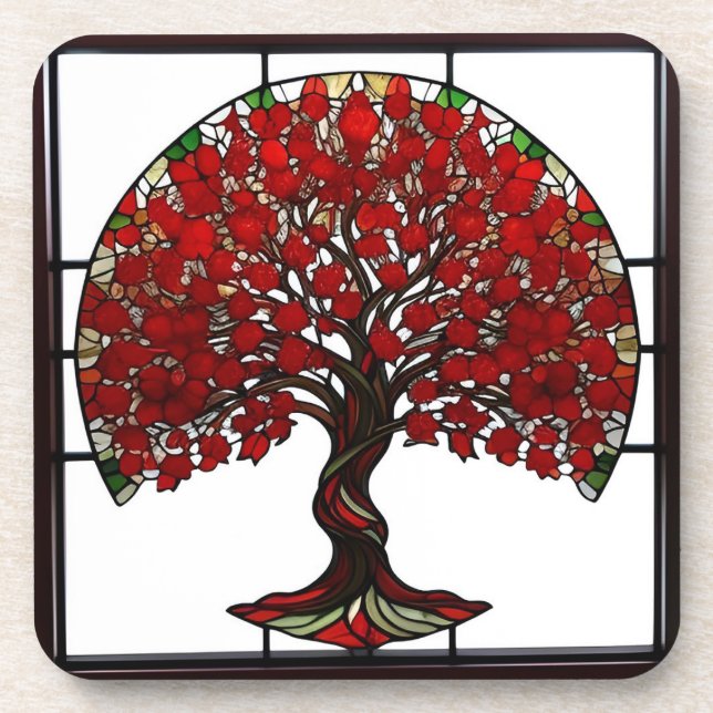 Stained Glass Depicting a Tree Beverage Coaster (Front)