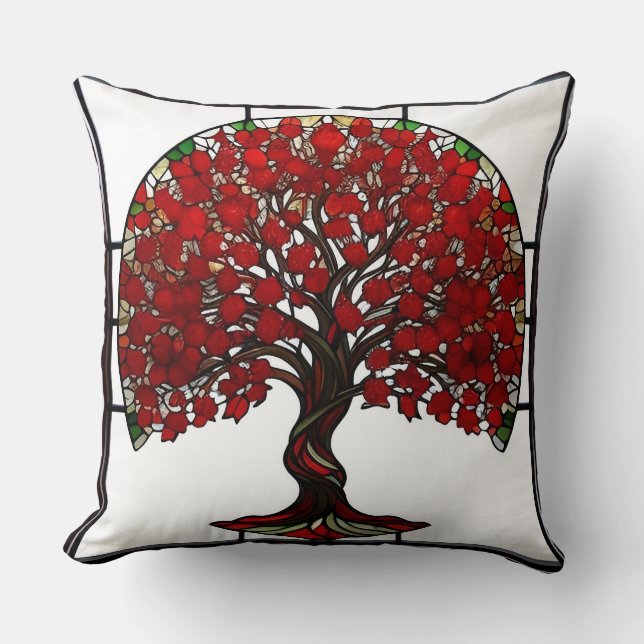 Stained Glass Depicting a Tree Throw Pillow (Front)