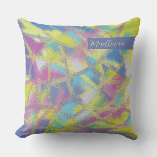 Stained glass design, purple yellow blue Monogram Throw Pillow