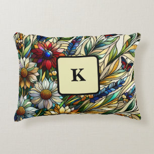 Stained Glass Design Wildflowers and Butterflies Accent Pillow