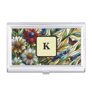Stained Glass Design Wildflowers and Butterflies Business Card Case