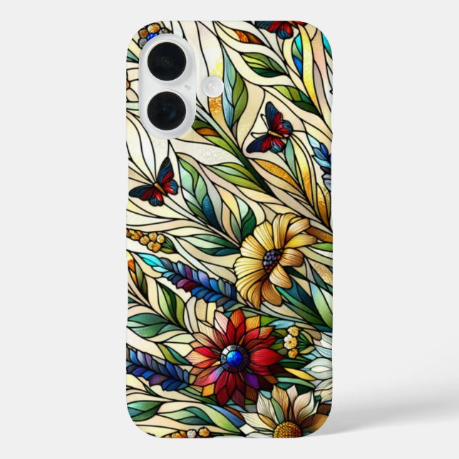 Stained Glass Design Wildflowers and Butterflies Case-Mate iPhone Case (Back)
