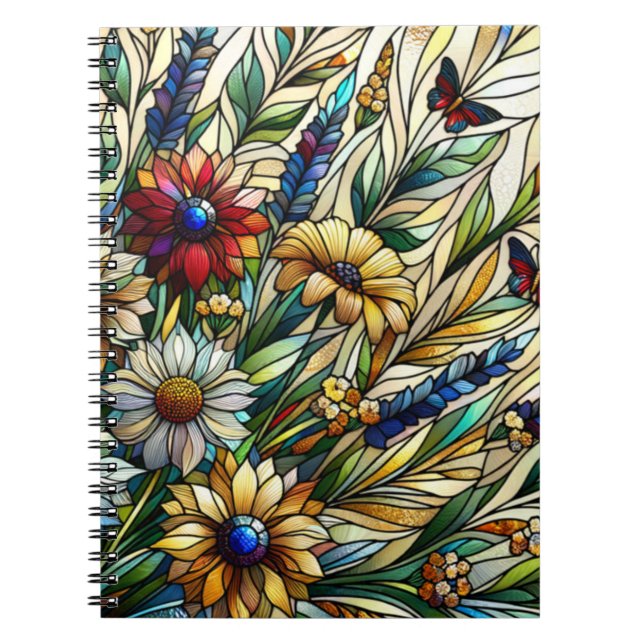 Stained Glass Design Wildflowers and Butterflies Notebook (Front)