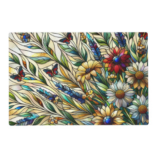 Stained Glass Design Wildflowers and Butterflies Placemat