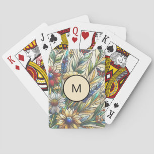 Stained Glass Design Wildflowers Field Monogram Poker Cards