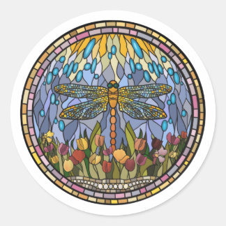 Stained Glass Design with a Dragonfly Classic Round Sticker