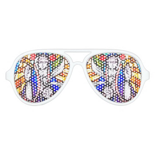 Stained Glass Design with Religious Figure Aviato Aviator Sunglasses