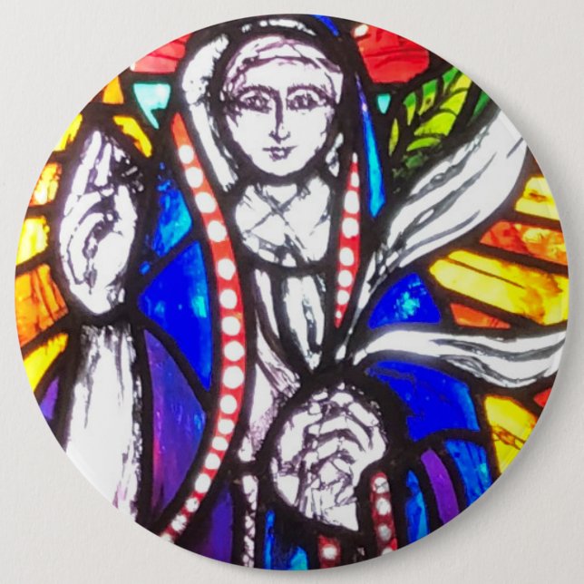 Stained Glass Design with Religious Figure. Button (Front)