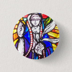 Stained Glass Design with Religious Figure. Button