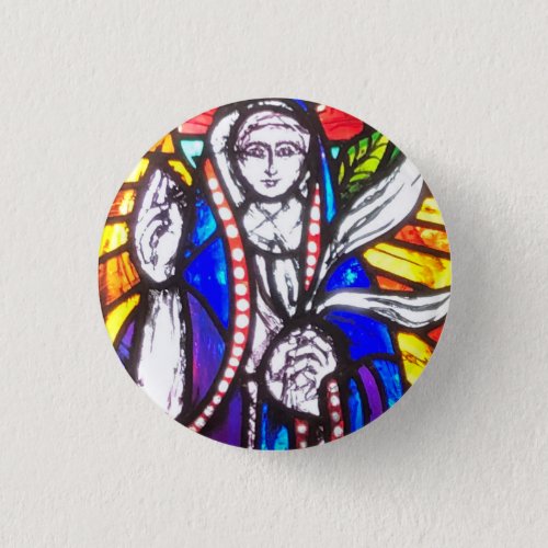Stained Glass Design with Religious Figure Button