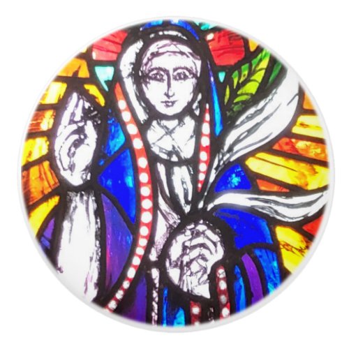 Stained Glass Design with Religious Figure Ceramic Knob