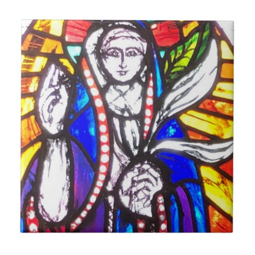 Stained Glass Design with Religious Figure Ceramic Tile
