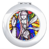 Stained Glass Design with Religious Figure. Compact Mirror