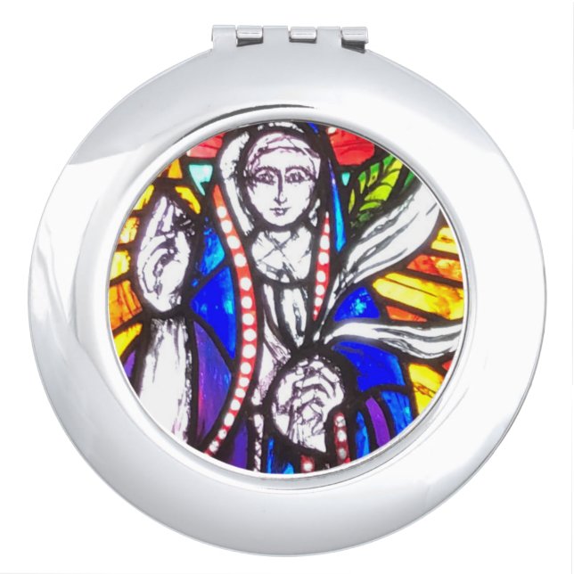 Stained Glass Design with Religious Figure. Compact Mirror (Front)