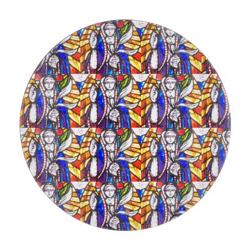 Stained Glass Design with Religious Figure Cutting Board