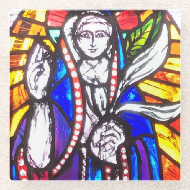 Stained Glass Design with Religious Figure Glass Coaster (Front)