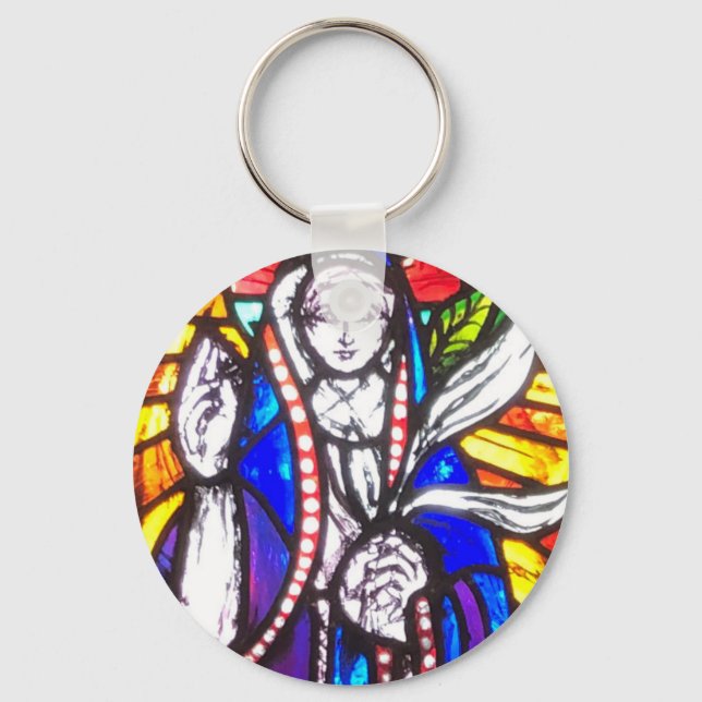 Stained Glass Design with Religious Figure. Keychain (Front)