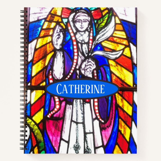 Stained Glass Design with Religious Figure. Notebook (Front)