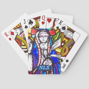 Stained Glass Design with Religious Figure. Poker Cards