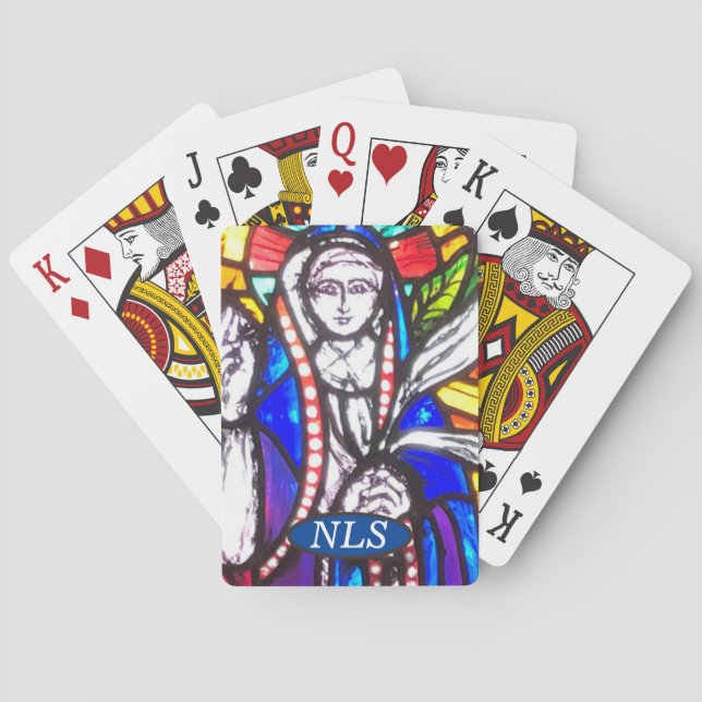 Stained Glass Design with Religious Figure. Poker Cards (Back)