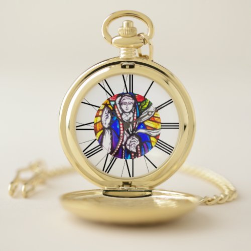 Stained glass design with Roman numerals Pocket Watch