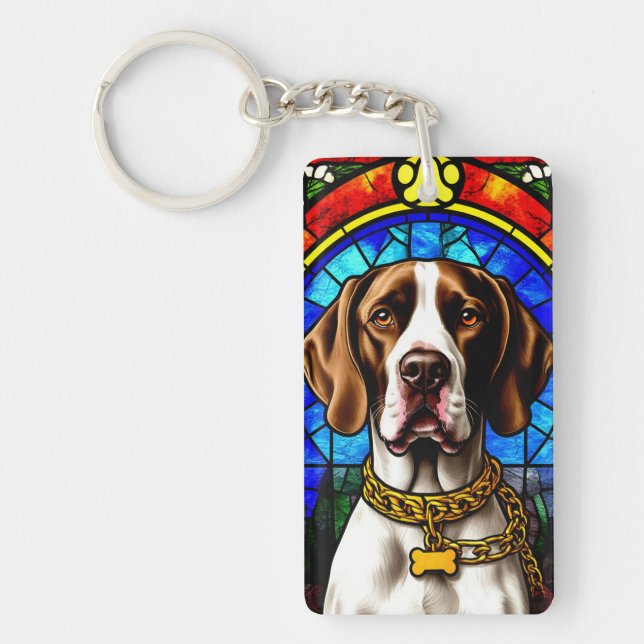 Stained Glass Dog Portrait Keychain (Front)