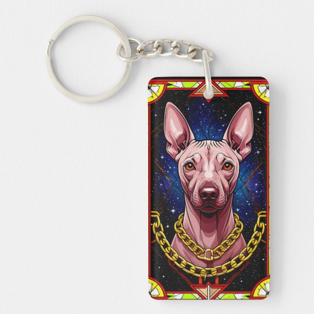 Stained Glass Dog with a Starry Background Keychain (Front)