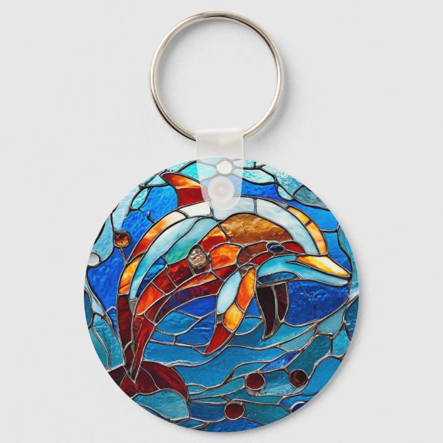 Stained glass dolphin keychain (Front)