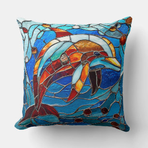 Stained glass dolphin throw pillow
