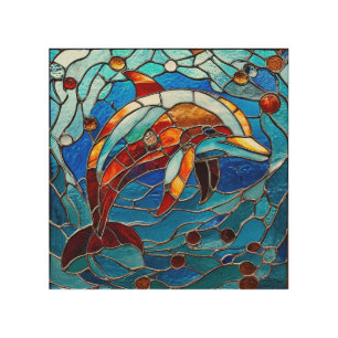 Stained glass dolphin wood wall art