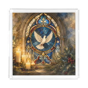 Stained Glass Dove Christmas Window Acrylic Tray