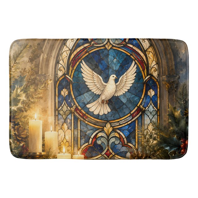 Stained Glass Dove Christmas Window Bath Mat (Front)