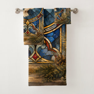 Stained Glass Dove Christmas Window Bath Towel Set