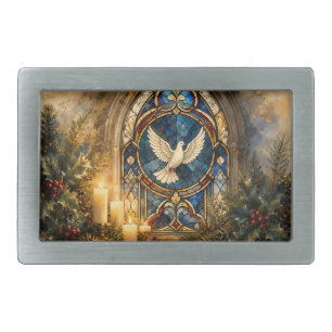 Stained Glass Dove Christmas Window Belt Buckle