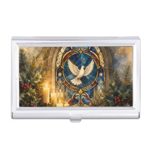 Stained Glass Dove Christmas Window Business Card Case