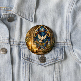 Stained Glass Dove Christmas Window Button