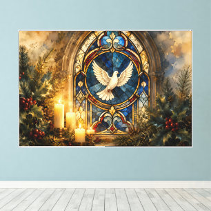 Stained Glass Dove Christmas Window Canvas Print