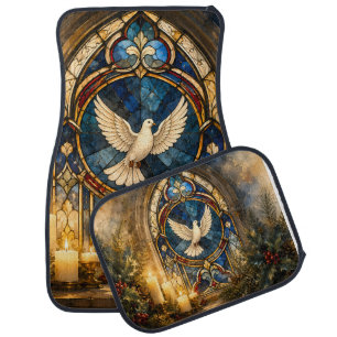 Stained Glass Dove Christmas Window Car Floor Mat