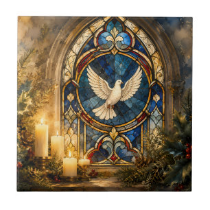 Stained Glass Dove Christmas Window Ceramic Tile