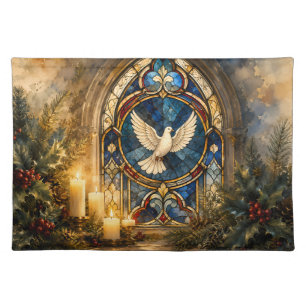 Stained Glass Dove Christmas Window Cloth Placemat