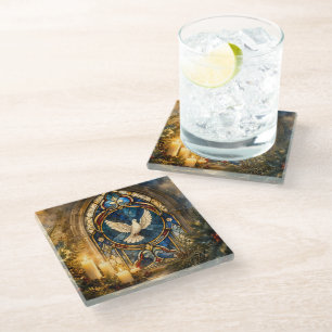 Stained Glass Dove Christmas Window Coaster