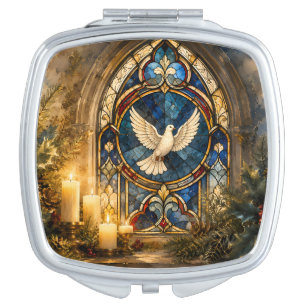 Stained Glass Dove Christmas Window Compact Mirror