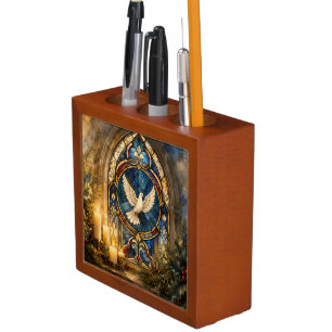 Stained Glass Dove Christmas Window Desk Organizer